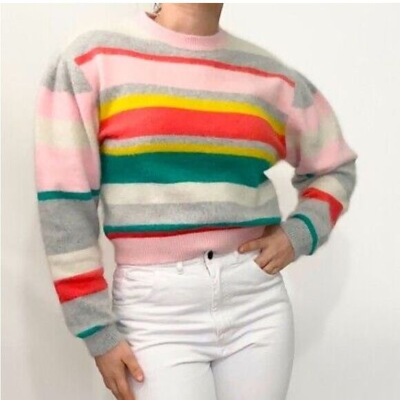 Rebecca Taylor Stripe Crop Puff Sleeve Sweater S - Picture 4 of 12